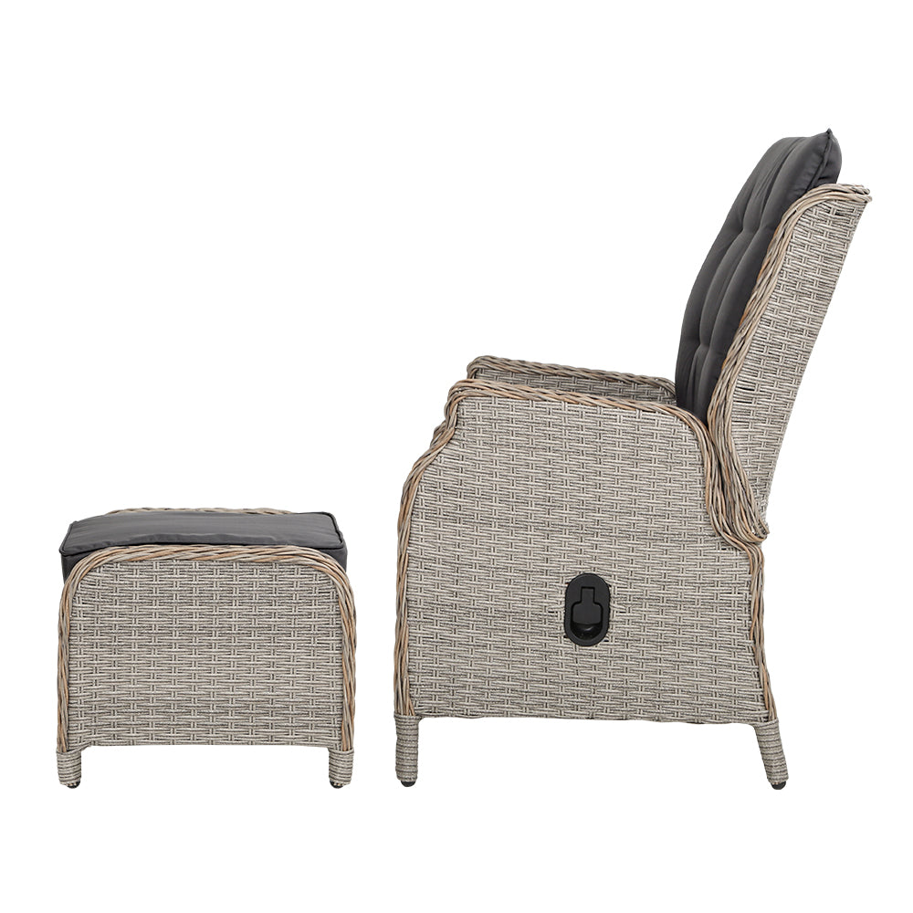 Yeovil Recliner Chair Outdoor Furniture Setting Patio Wicker Sofa Chair and Ottoman - Grey