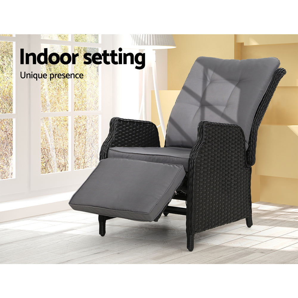 Moore Recliner Chairs Setting Outdoor Furniture Patio Wicker Sofa - Black