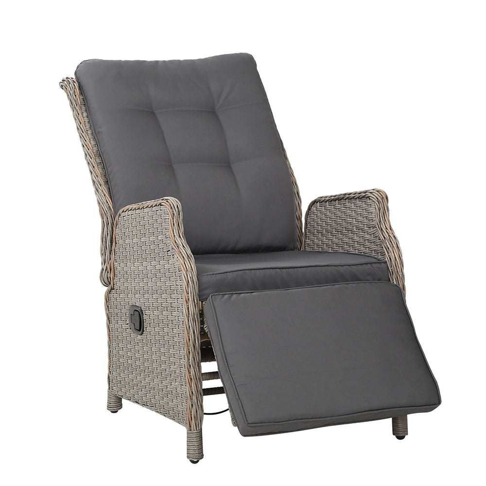 Moore Recliner Chairs Setting Outdoor Furniture Patio Wicker Sofa - Grey