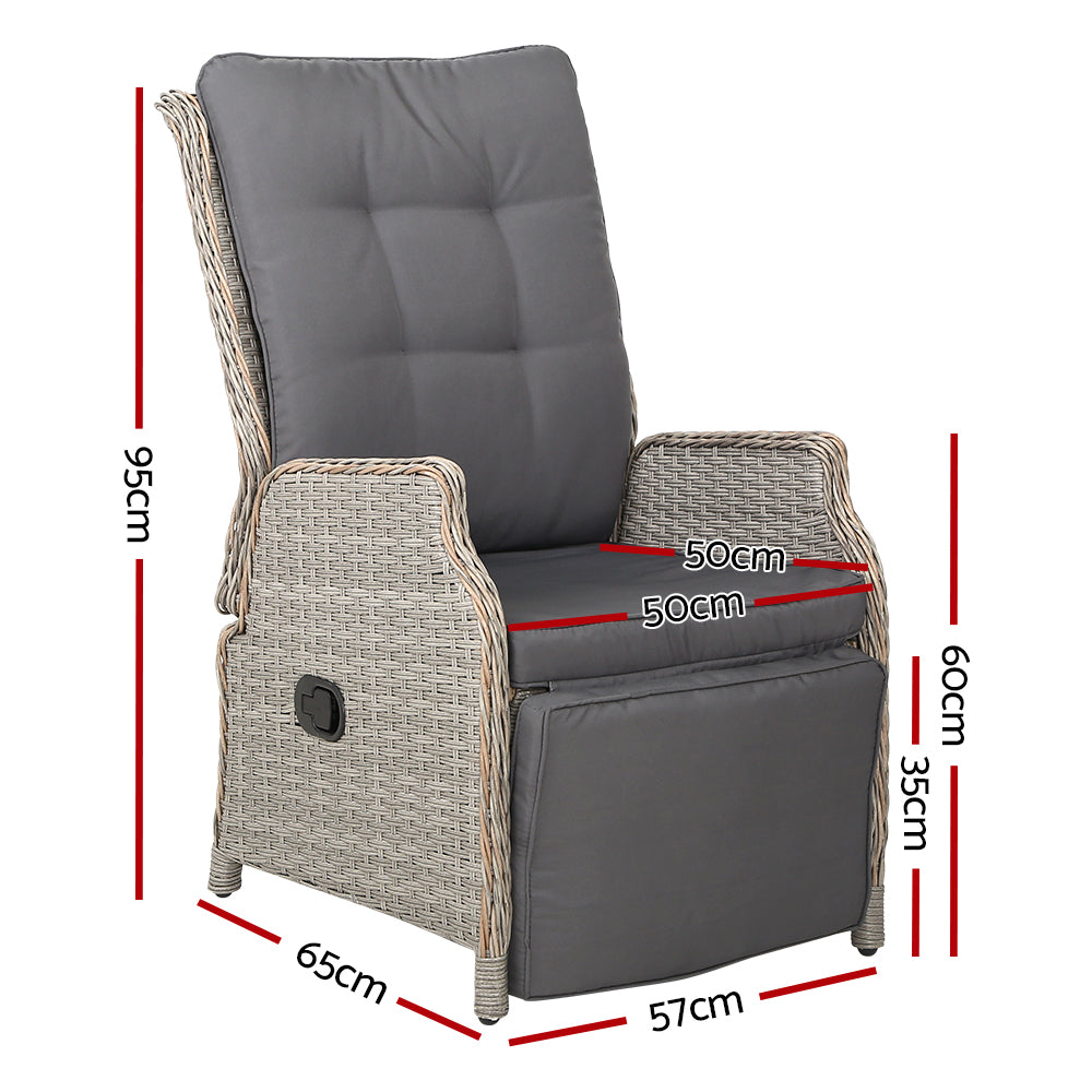 Moore Recliner Chairs Setting Outdoor Furniture Patio Wicker Sofa - Grey