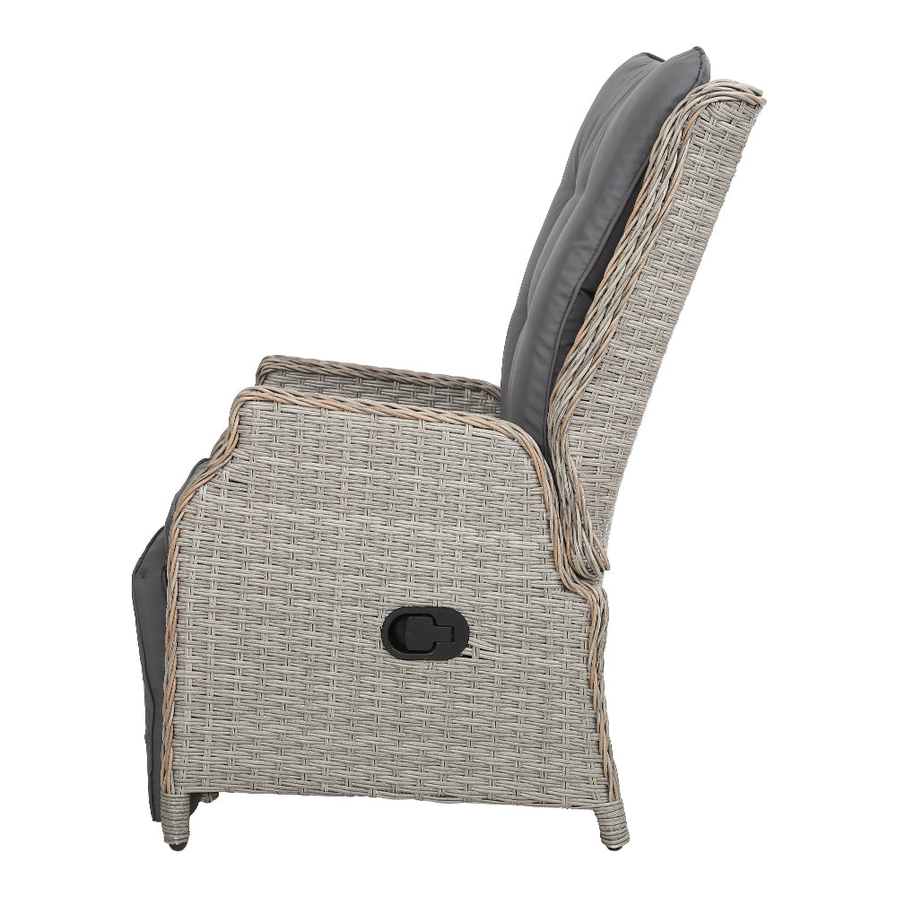 Moore Recliner Chairs Setting Outdoor Furniture Patio Wicker Sofa - Grey