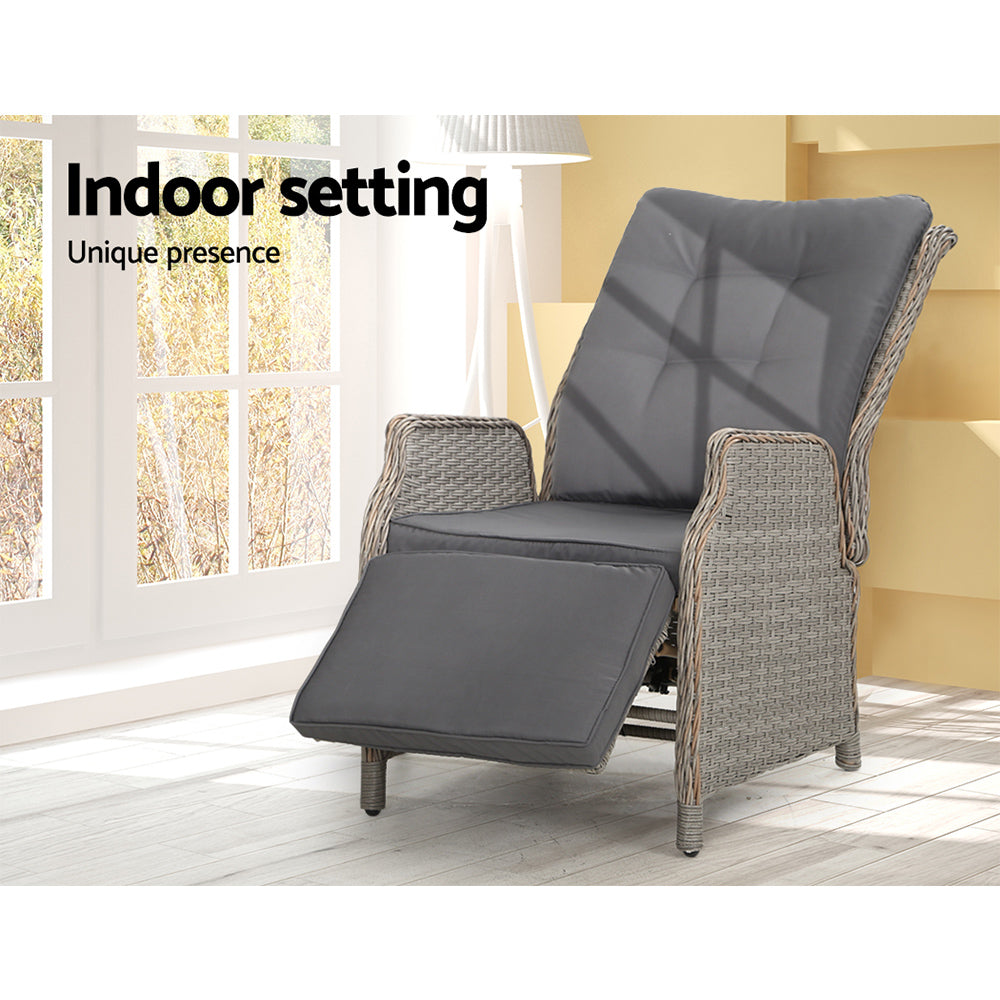 Moore Recliner Chairs Setting Outdoor Furniture Patio Wicker Sofa - Grey