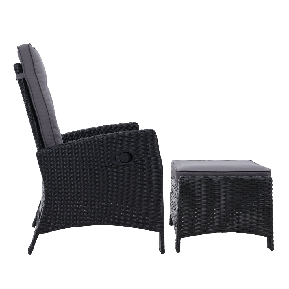 Dursley Recliner Chair Outdoor Furniture Setting Patio Wicker Sofa Chair and Ottoman - Black