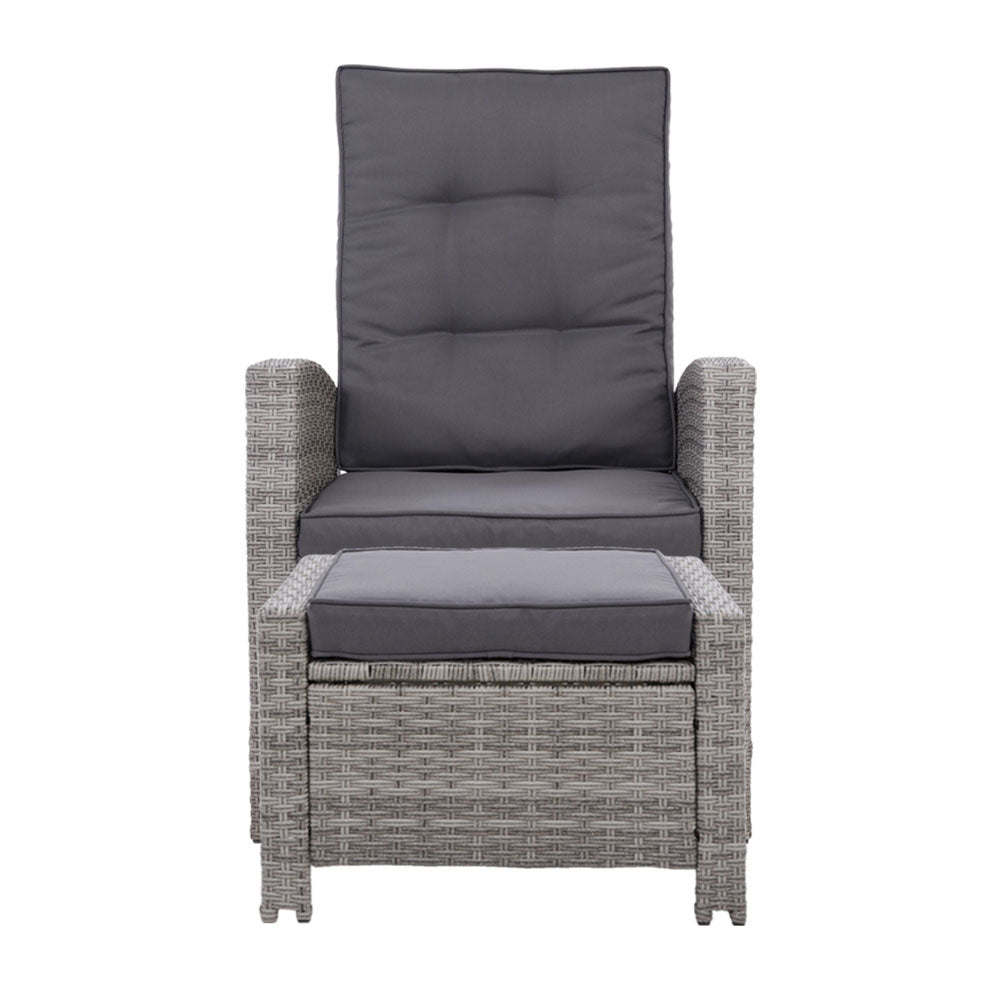 Dursley Recliner Chair Outdoor Furniture Setting Patio Wicker Sofa Chair and Ottoman - Grey