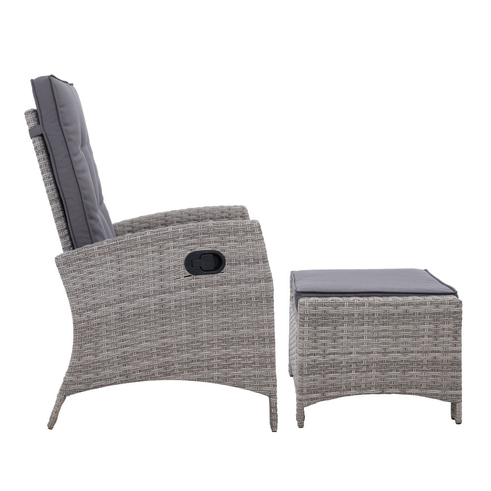 Dursley Recliner Chair Outdoor Furniture Setting Patio Wicker Sofa Chair and Ottoman - Grey