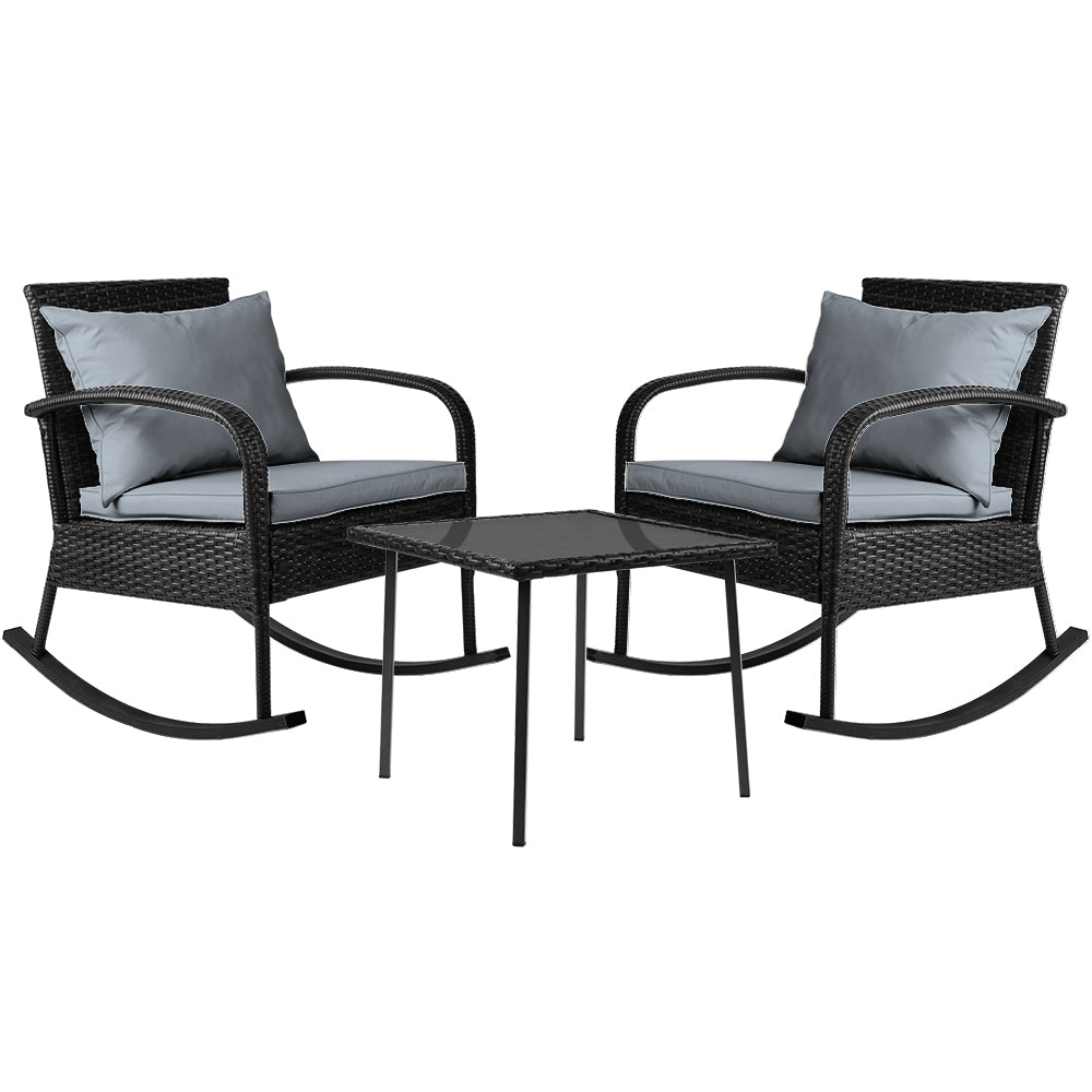Eliza 2-Seater Rocking 3-Piece Outdoor Chair - Black