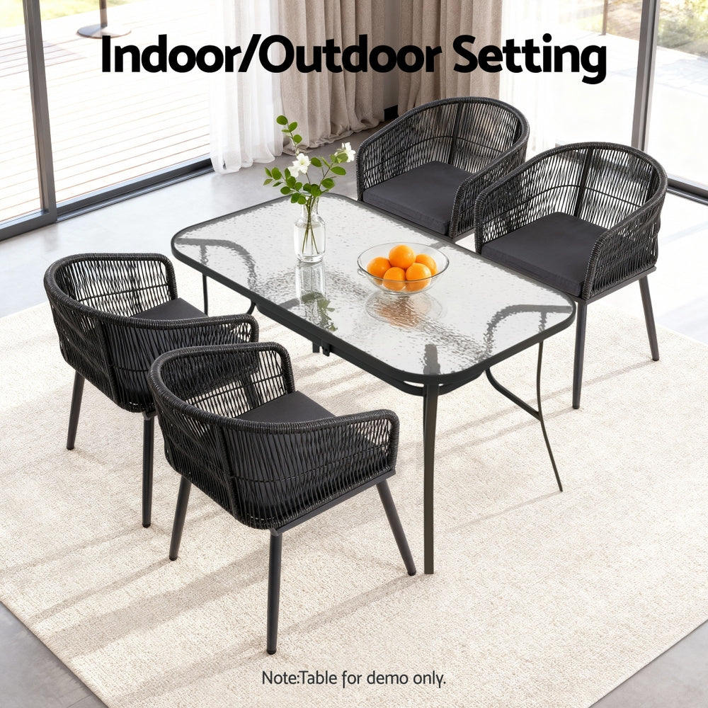 Selwyn Set of 2 Outdoor Dining Chairs Wicker Chair Patio Furniture Garden Steel - Black