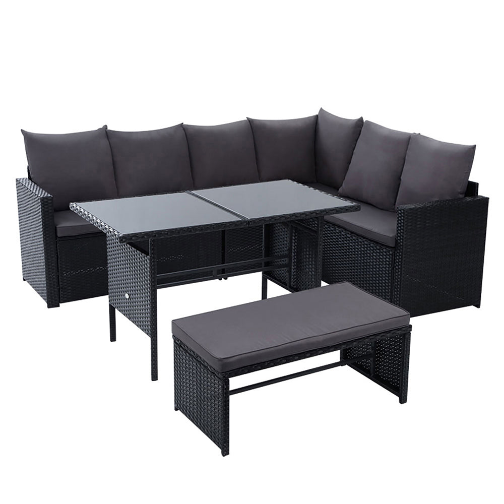 Morgan 8-Seater Furniture Dining Lounge Wicker 5-Piece Outdoor Sofa - Black