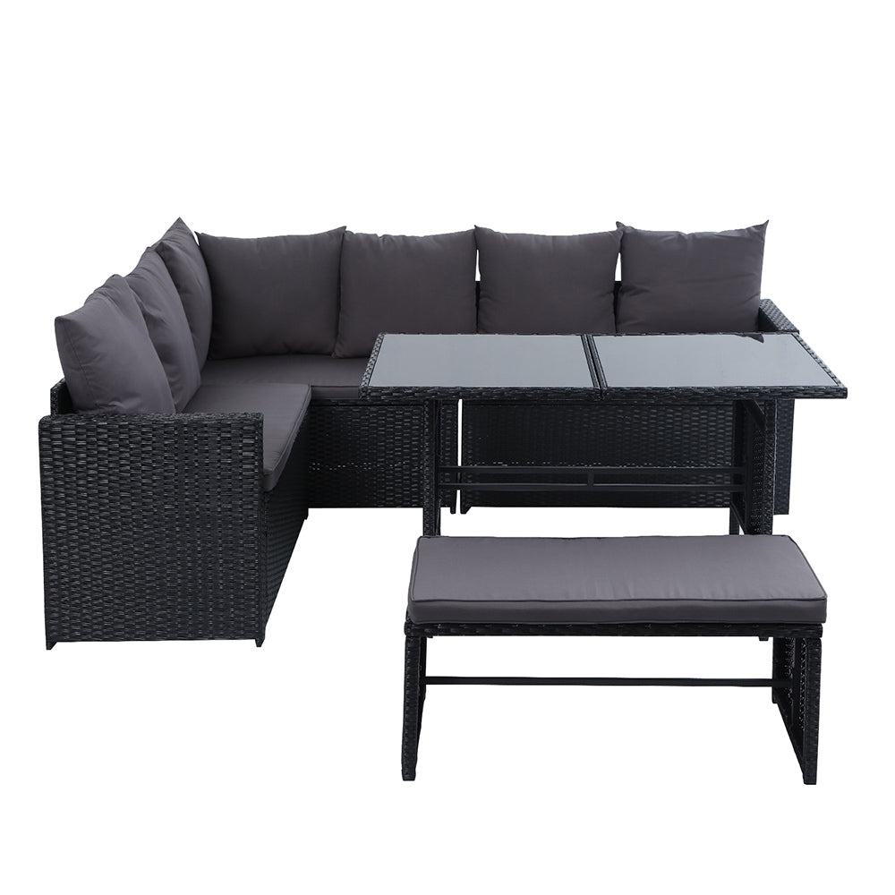 Morgan 8-Seater Furniture Dining Lounge Wicker 5-Piece Outdoor Sofa - Black