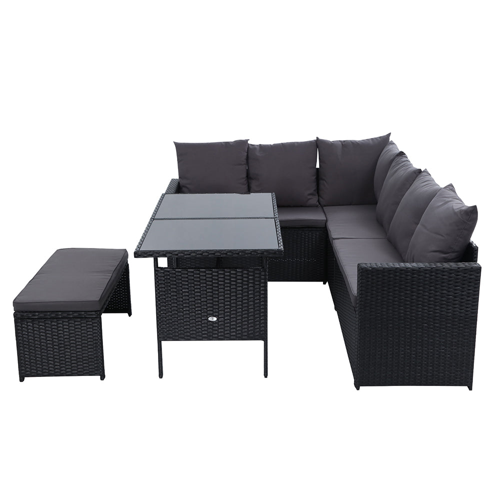 Morgan 8-Seater Furniture Dining Lounge Wicker 5-Piece Outdoor Sofa - Black