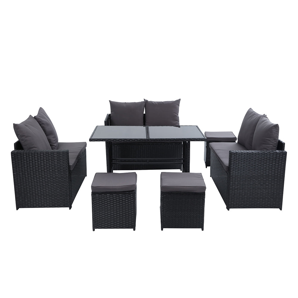 David 9-Seater Furniture Dining Lounge Wicker 5-Piece Outdoor Sofa - Black