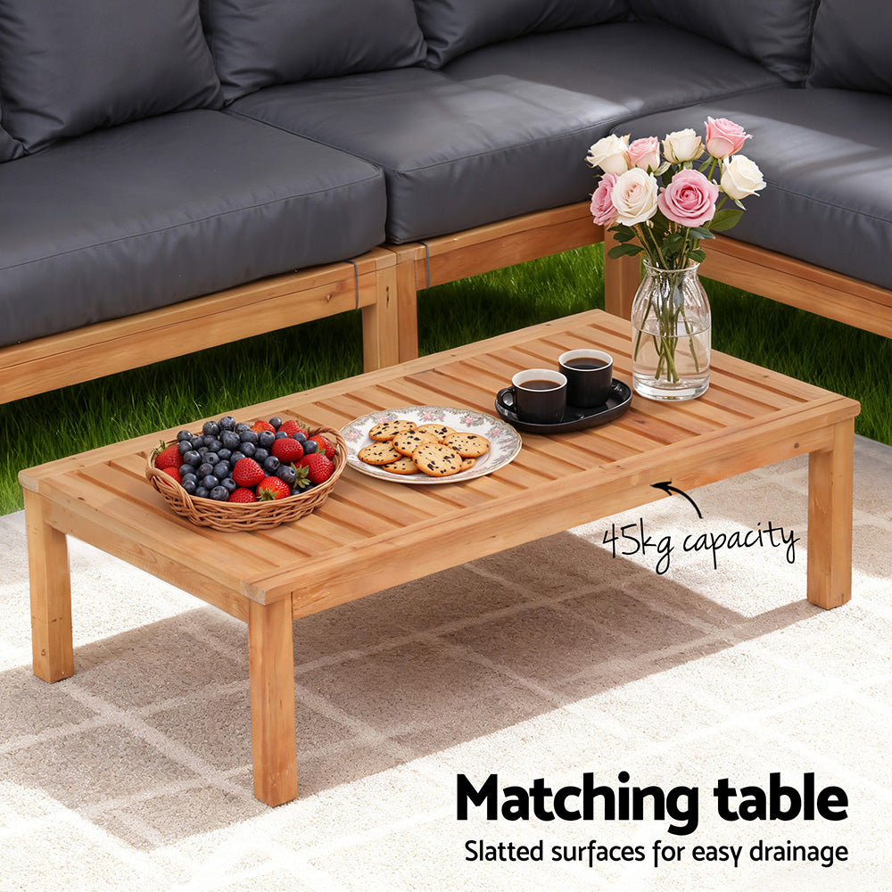 Cenburg 5-Seater Outdoor Sofa Set Wooden Bench with Built-in Side Table 4-Piece - Wood Black