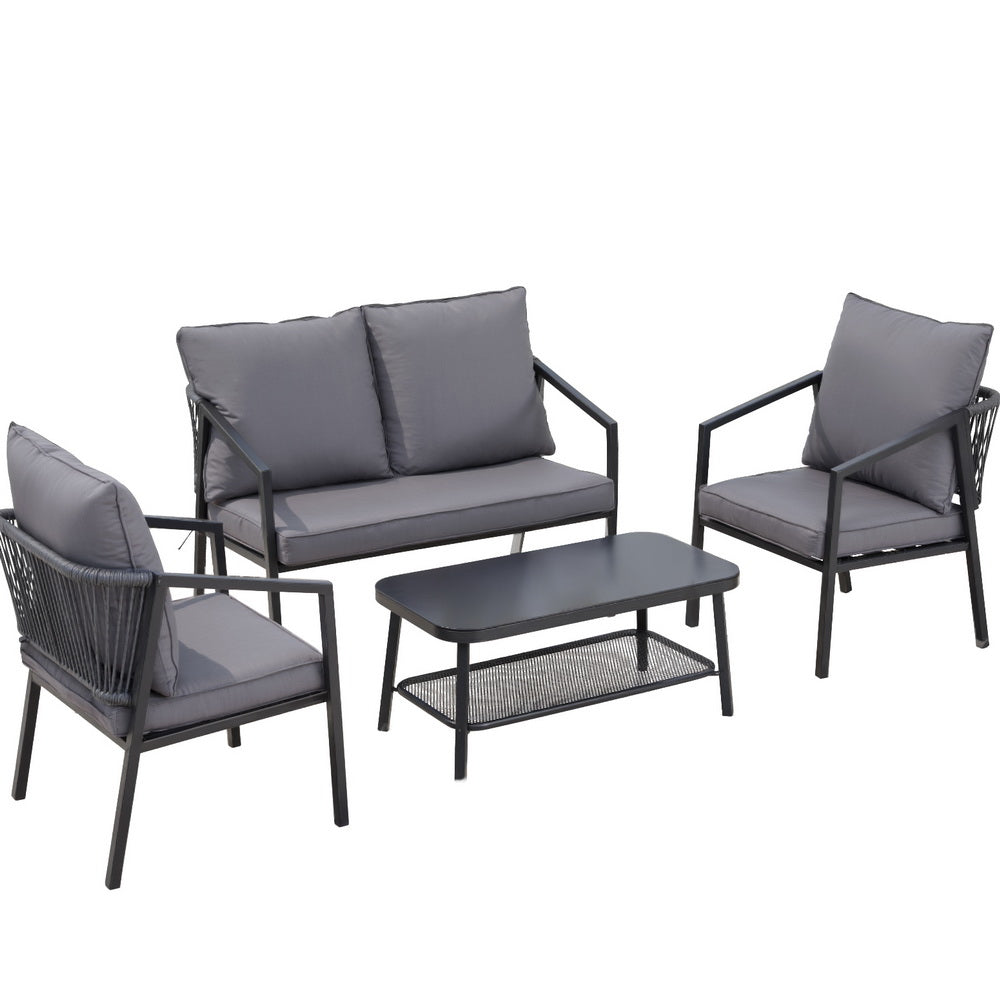 Tavian 4-Seater Table Chair Setting Patio Furniture 4-Piece Outdoor Sofa Set - Grey