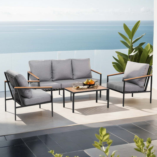 Xavian 5-Seater Table Chair Garden Bench Patio Furniture 4-Piece Outdoor Sofa Set - Grey