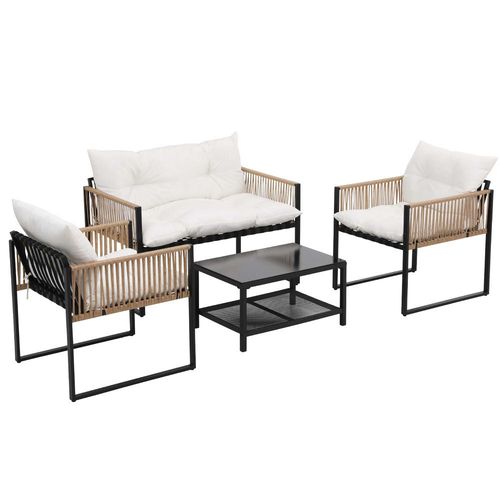 Lirien 6-Seater Outdoor Sofa Set Table Chair Set Garden Rattan Patio Furniture 7-Piece - Grey