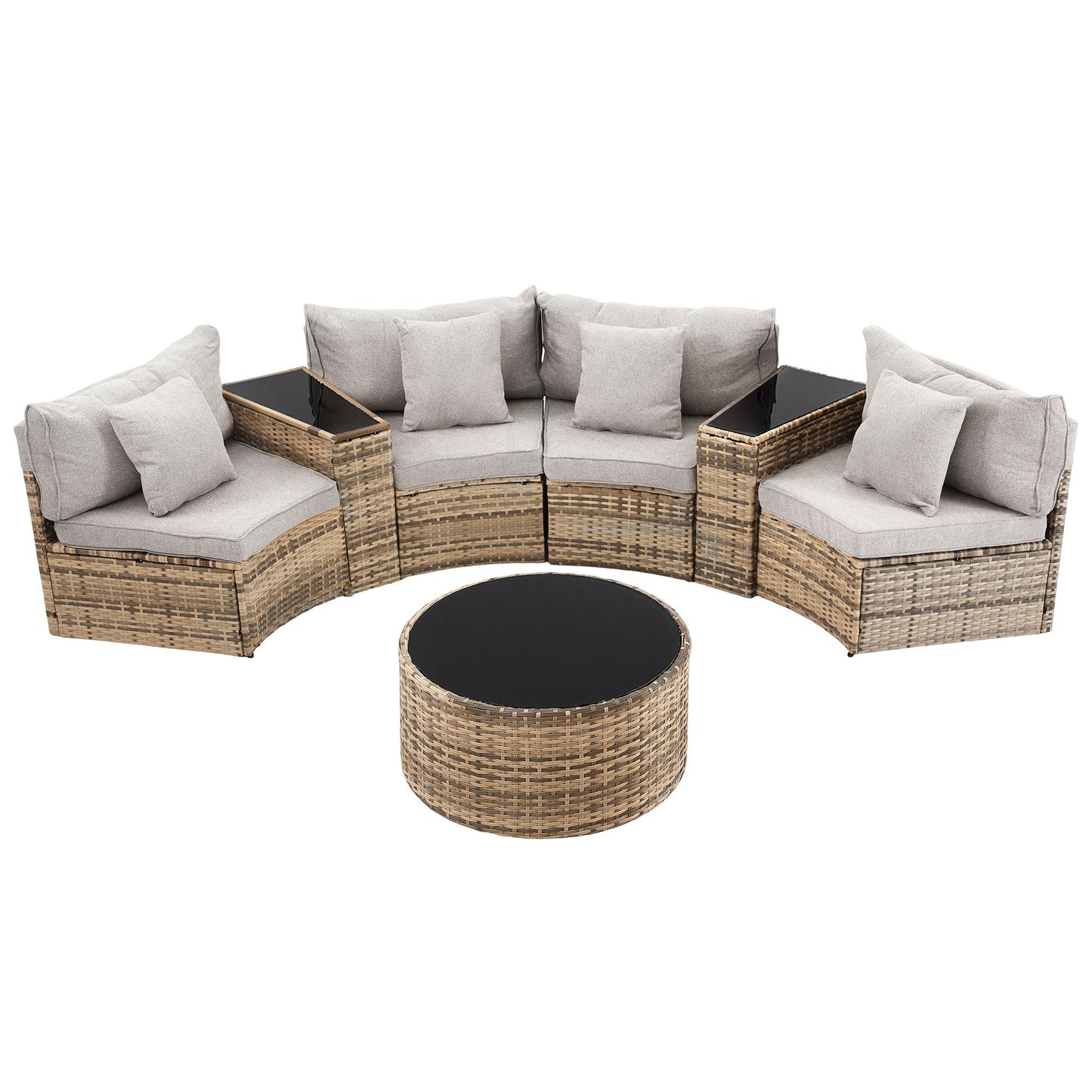 Lyrel 4-Seater Outdoor Sofa Set Table Chair Brown Rattan Patio Furniture 7-Piece - Gbrown