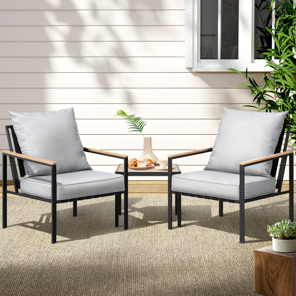 Imani 2-Seater Chairs Table Patio 3-Piece Outdoor Furniture Grey