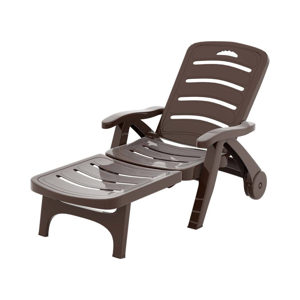 Nemy Sun Lounger Folding Lounge Chair Wheels Patio Outdoor Furniture - Brown