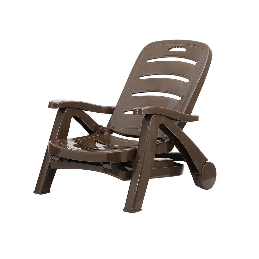 Nemy Sun Lounger Folding Lounge Chair Wheels Patio Outdoor Furniture - Brown