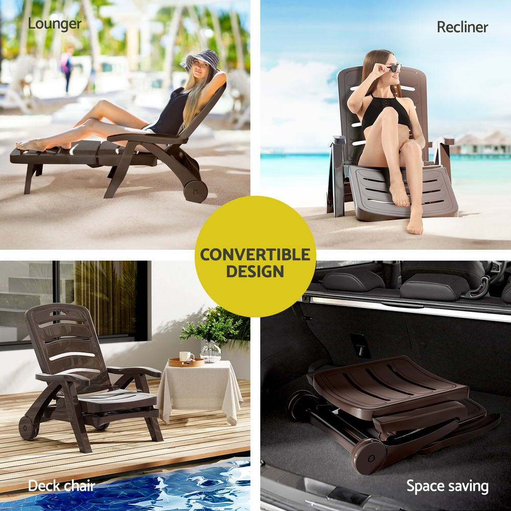 Nemy Sun Lounger Folding Lounge Chair Wheels Patio Outdoor Furniture - Brown