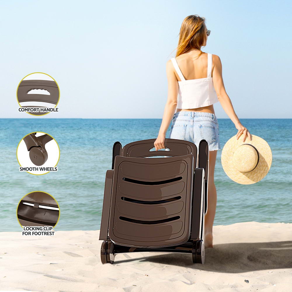 Nemy Sun Lounger Folding Lounge Chair Wheels Patio Outdoor Furniture - Brown