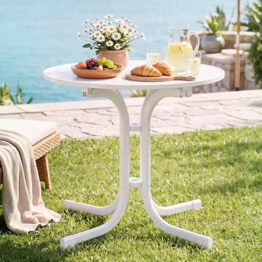 Maylis Outdoor Side Table 80cm Folding Steel Round Bistro Desk Cafe Patio Furniture White