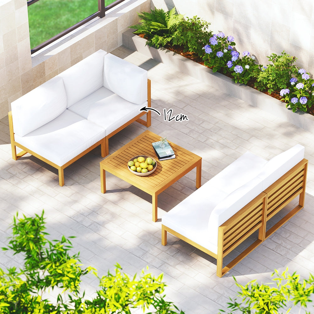 Angus 4-Seater Acacia Corner 5-Piece Outdoor Sofa - Wood