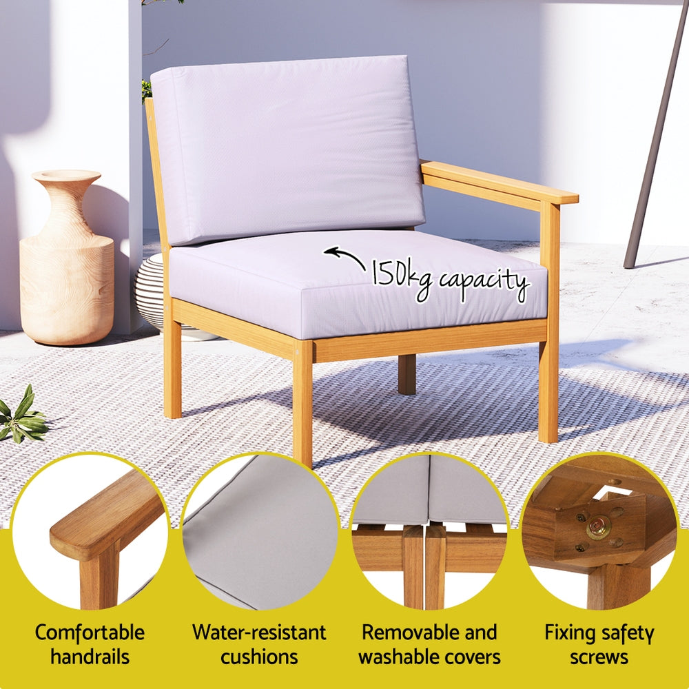 Aden 5-Seater Wooden Garden Table Chairs 6-Piece Outdoor Sofa - Wood
