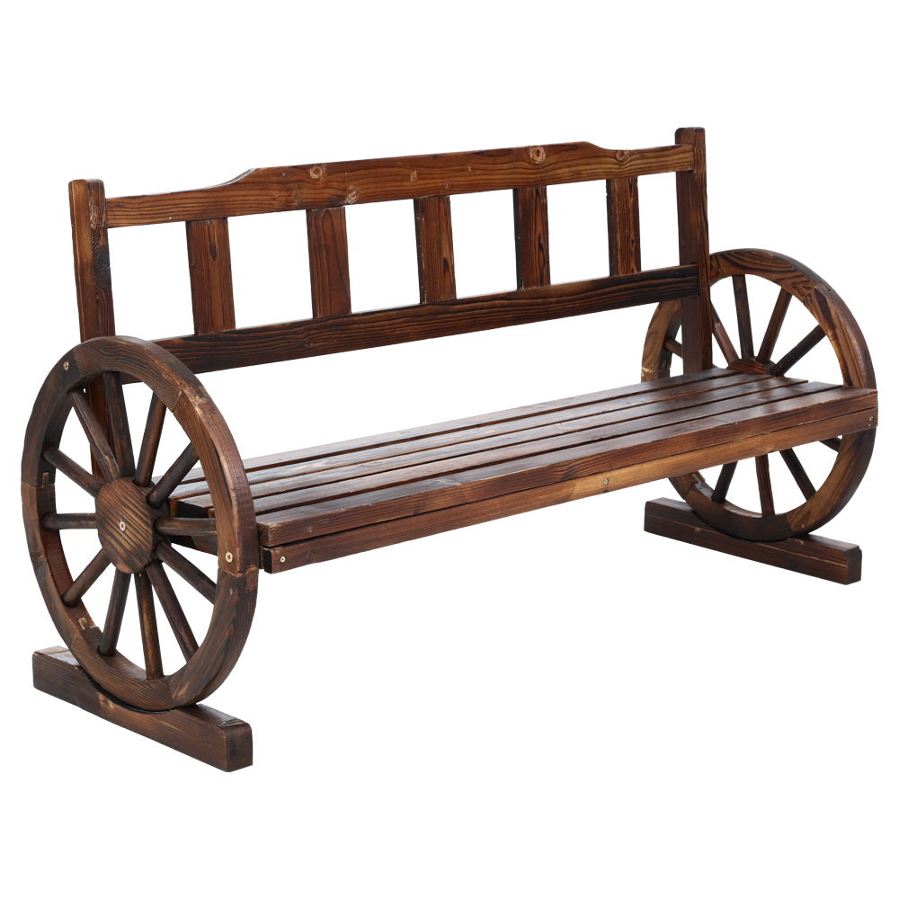 Celestia Garden Bench Wooden Wagon Chair 3 Seat Backyard Lounge - Charcoal