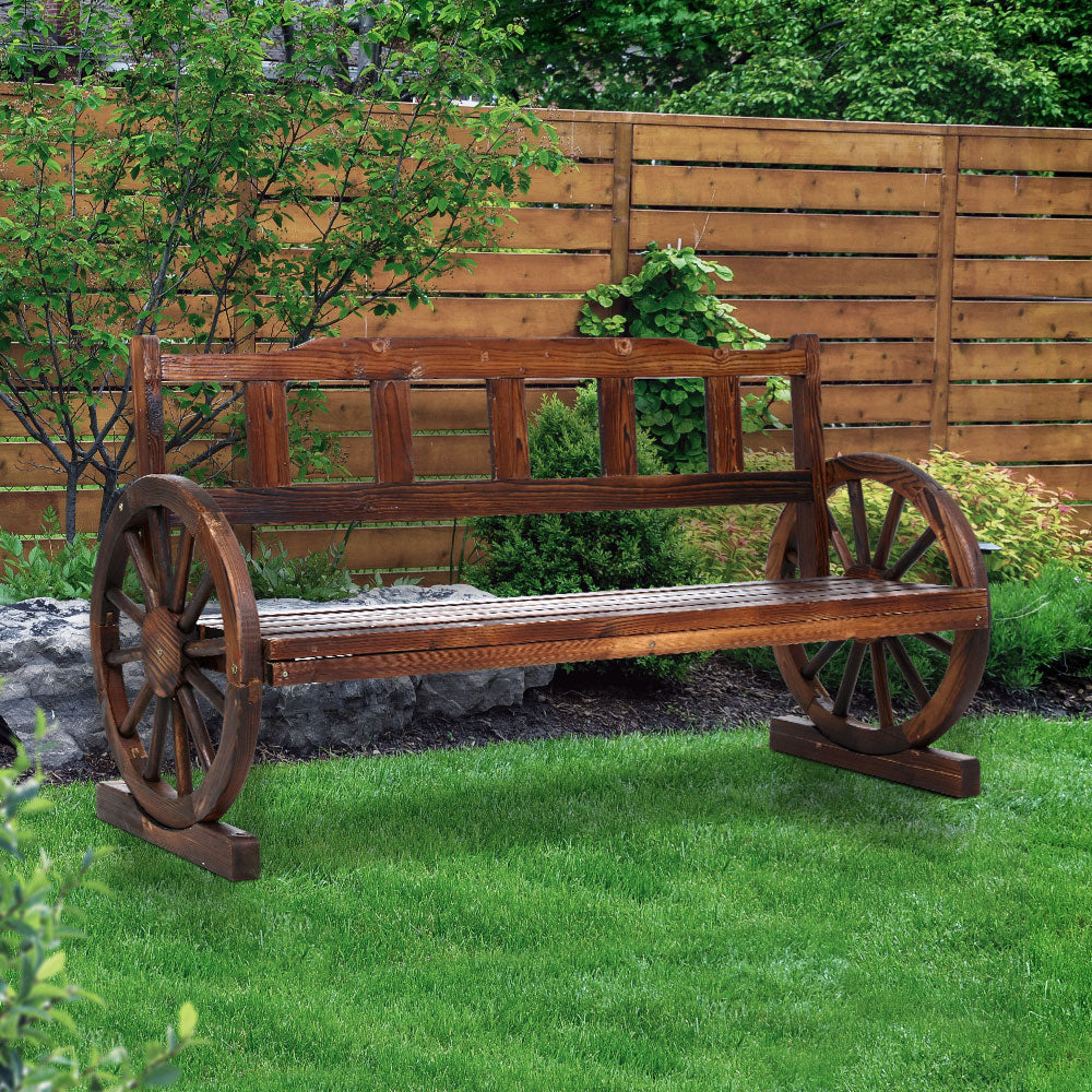 Celestia Garden Bench Wooden Wagon Chair 3 Seat Backyard Lounge - Charcoal