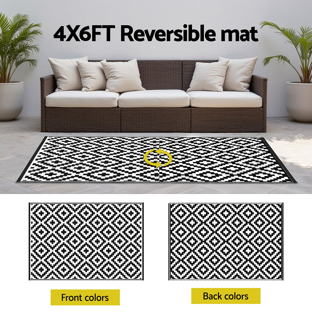 Oleg 120x180cm 120x180cm Outdoor Rugs Large Carpet Reversible Area Mat PP Dual-Sided Patio Rug Cross