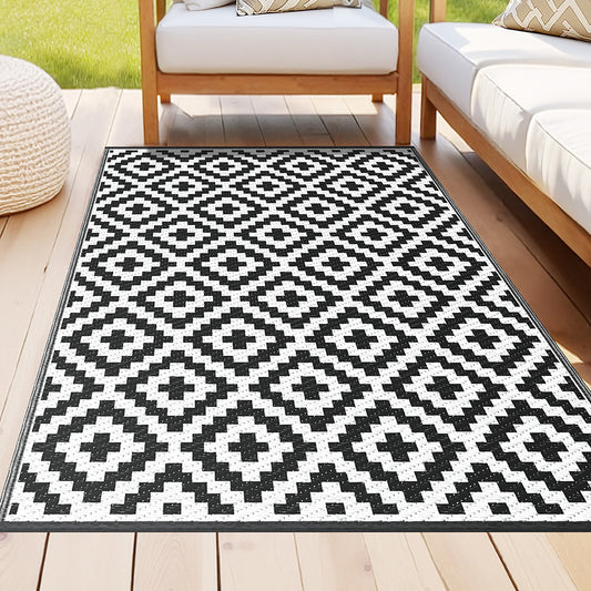 Oleg 120x180cm 120x180cm Outdoor Rugs Large Carpet Reversible Area Mat PP Dual-Sided Patio Rug Cross