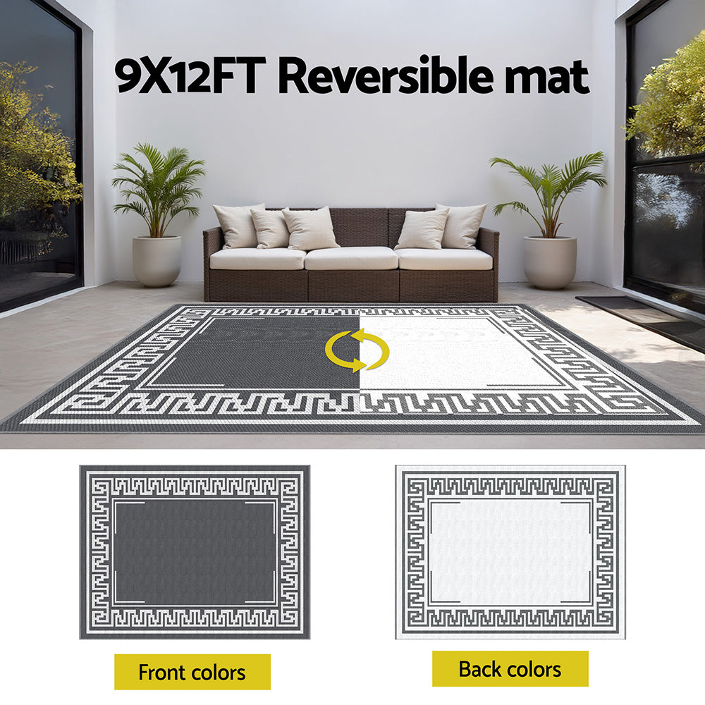 Kojata 274x366cm 274x366cm Outdoor Rugs Large Carpet Reversible Area Mat PP Dual-Sided Patio Rug Greek Key