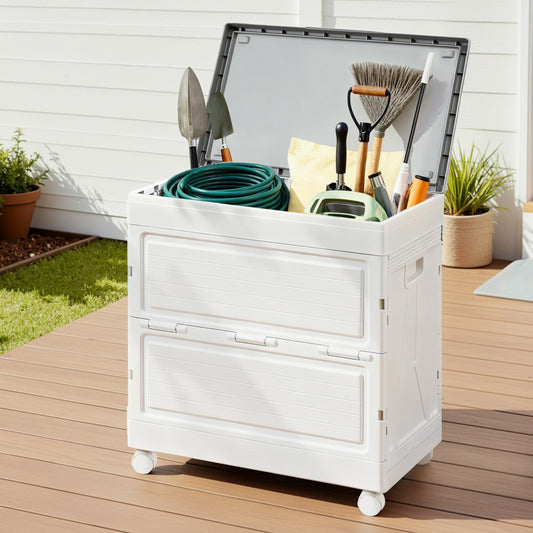 159L Outdoor Storage Box Stackable Cupboard Camping Organizer Wheels