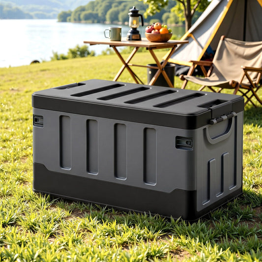 Collapsible Outdoor Storage Box 60L Stackable Folding Camping Organizer Black