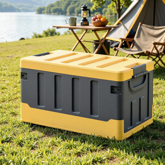 Collapsible Outdoor Storage Box 60L Stackable Folding Camping Organizer Yellow