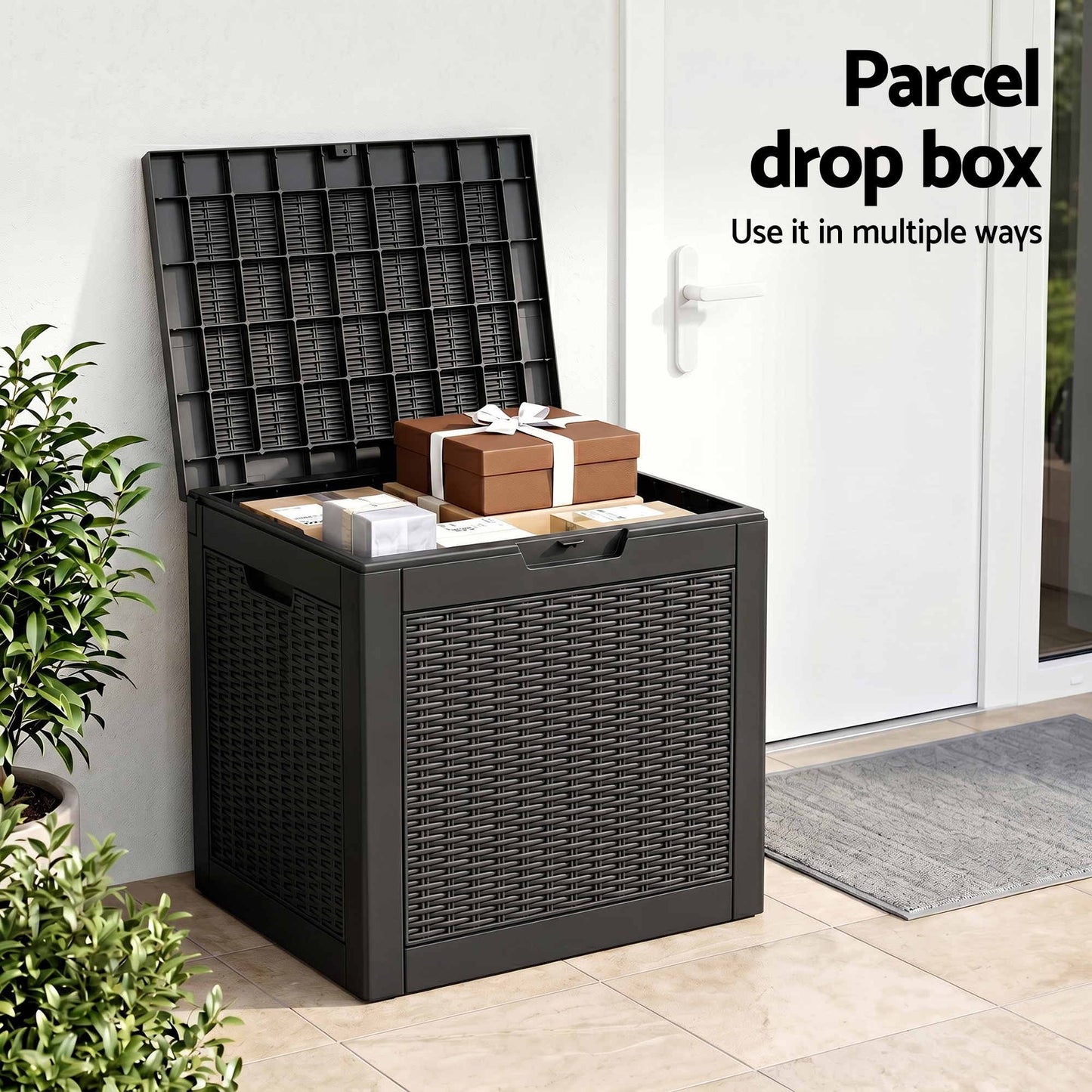Outdoor Storage Box 118L Container Lockable Garden Toy Tool Rattan-Texture Black