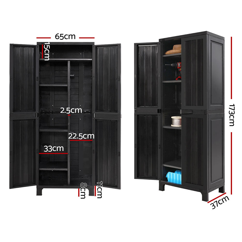 Outdoor Storage Cabinet Lockable Tall Garden Sheds Garage Adjustable Black 173CM