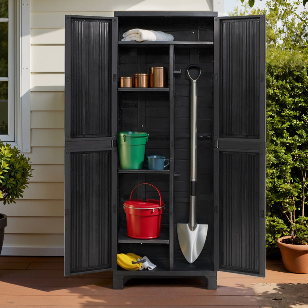 Outdoor Storage Cabinet Lockable Tall Garden Sheds Garage Adjustable Black 173CM