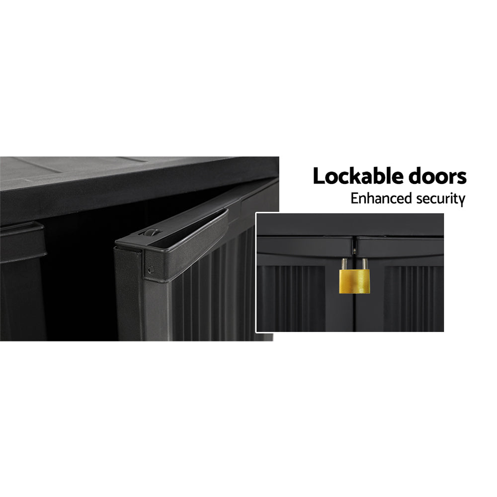 Outdoor Storage Cabinet Cupboard Lockable Garden Sheds Adjustable Black
