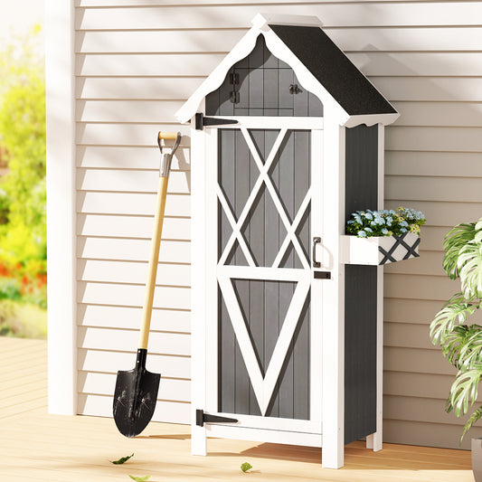 Outdoor Storage Cabinet Shed Box Wooden Shelf Chest Garden Furniture - Grey & White