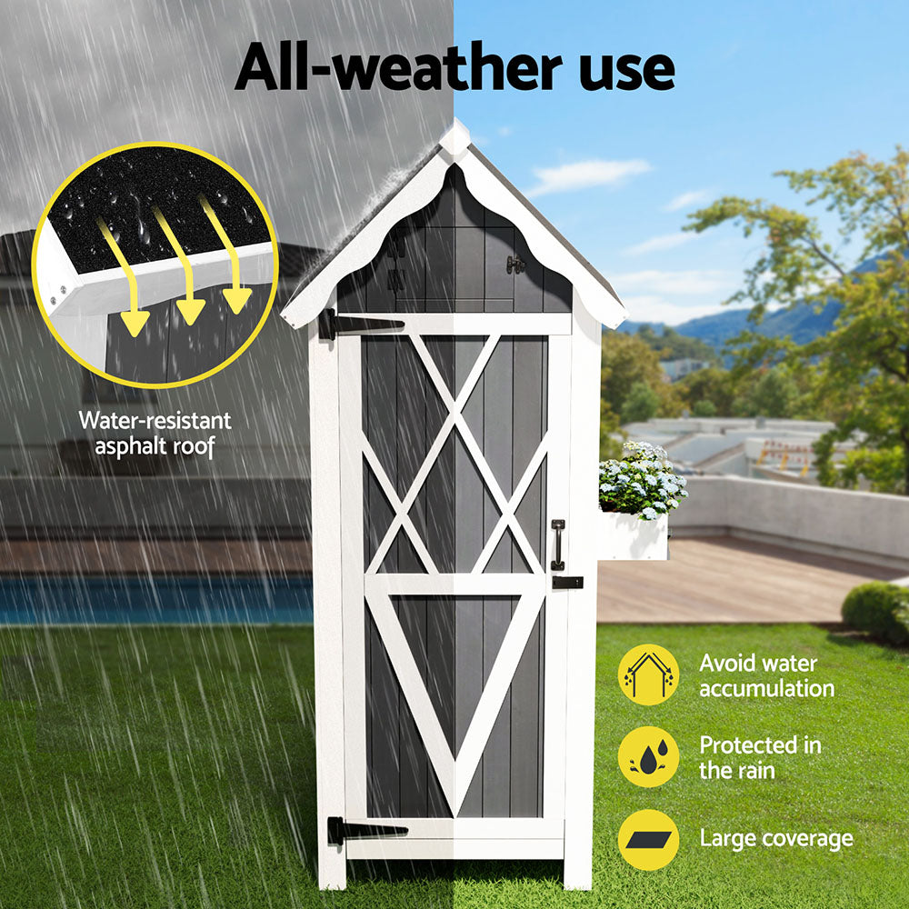 Outdoor Storage Cabinet Shed Box Wooden Shelf Chest Garden Furniture - Grey & White