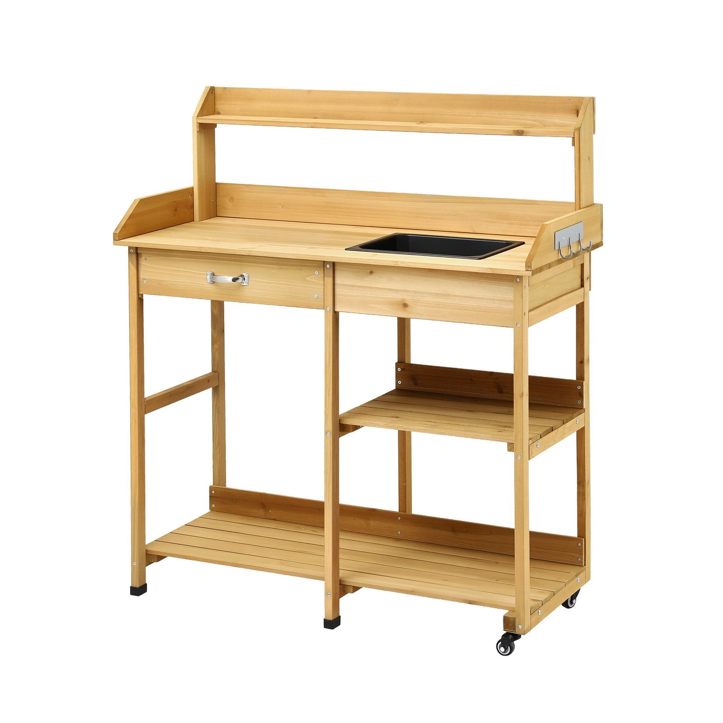 Outdoor Potting Bench Table Storage Cabinet Potters Garden Workstation Natural