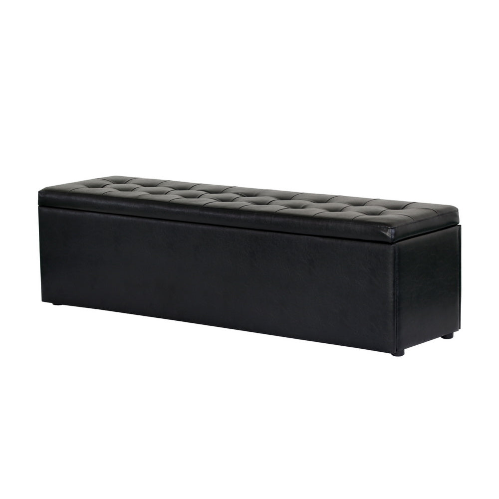 Storage Ottoman Blanket Box Black LARGE Leather Rest Chest Toy Foot Stool