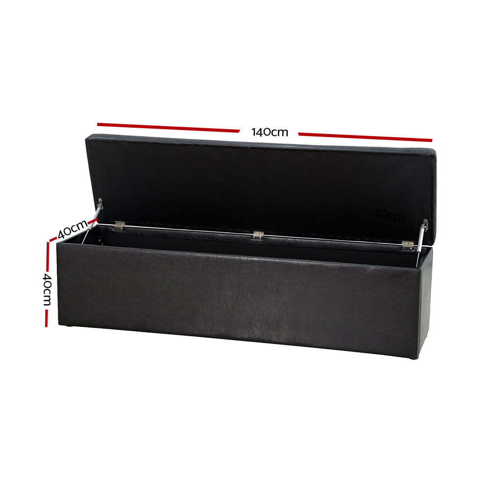 Storage Ottoman Blanket Box Black LARGE Leather Rest Chest Toy Foot Stool