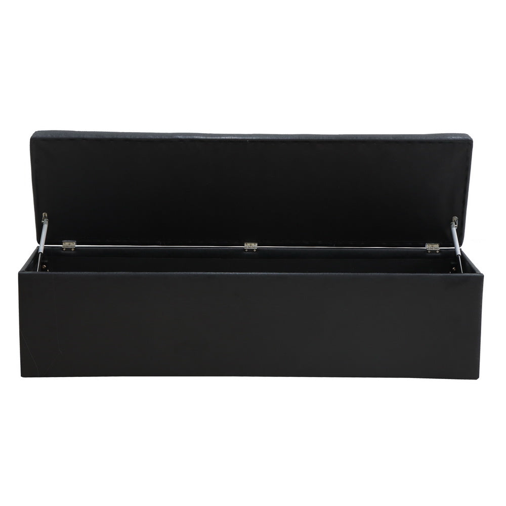 Storage Ottoman Blanket Box Black LARGE Leather Rest Chest Toy Foot Stool