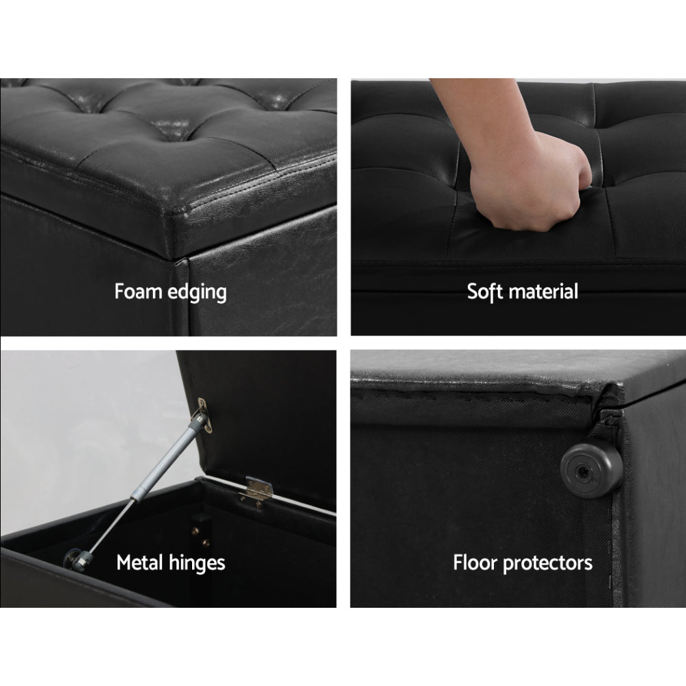 Storage Ottoman Blanket Box Black LARGE Leather Rest Chest Toy Foot Stool