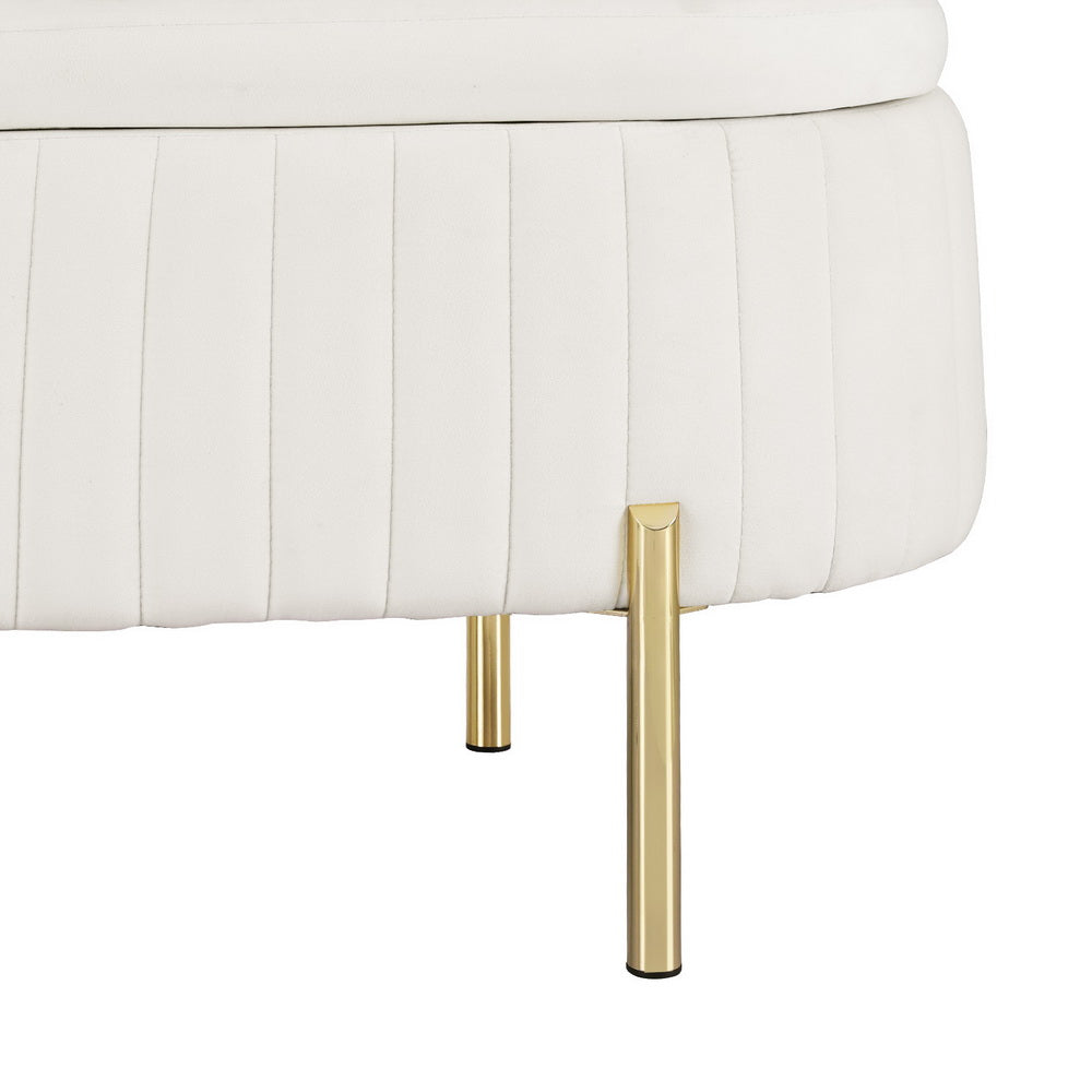 Storage Ottoman Blanket Box 87cm Velvet Oval - White