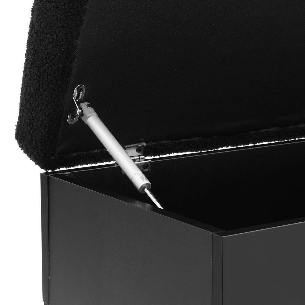 110cm Storage Ottoman Blanket Box Bouclé Shelf - Black