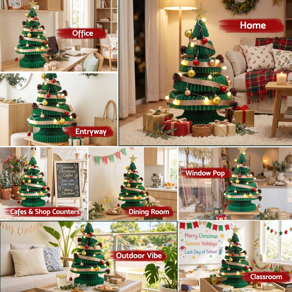 2ft 62cm Paper Christmas Tree with Star Topper LEDs Xmas Decorations Kit Green